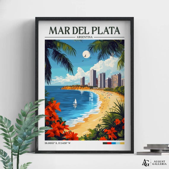 Mar Del Plata Retro Travel Print Wanderlust Posters Wall Art Framed Prints Canvas Poster Illustration