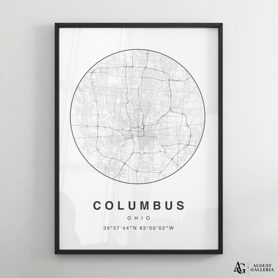 Columbus Ohio Black White Circular City Street Map Art Poster