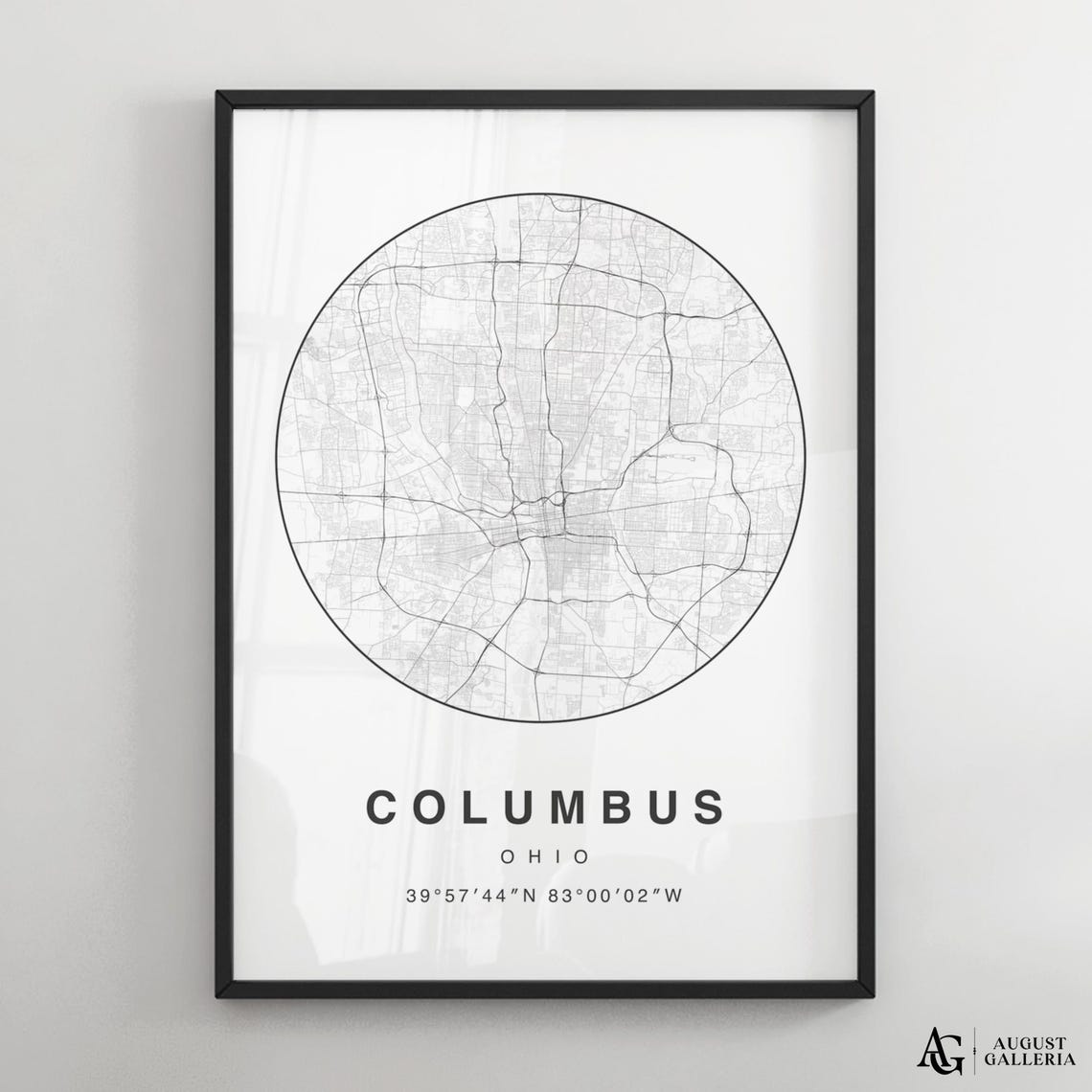 Columbus Ohio Black White Circular City Street Map Art Poster