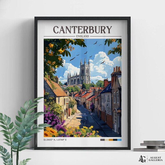 Canterbury England Cathedral Old Street Blooms Travel Poster