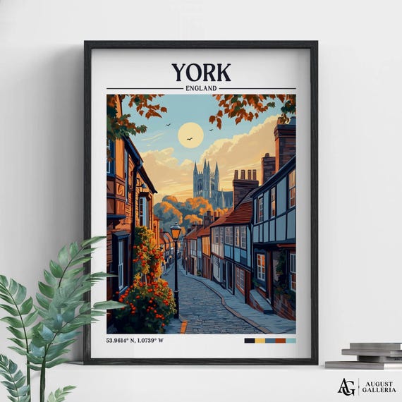 York England Retro Travel Print Wall Art Framed Canvas Poster Illustration Wanderlust