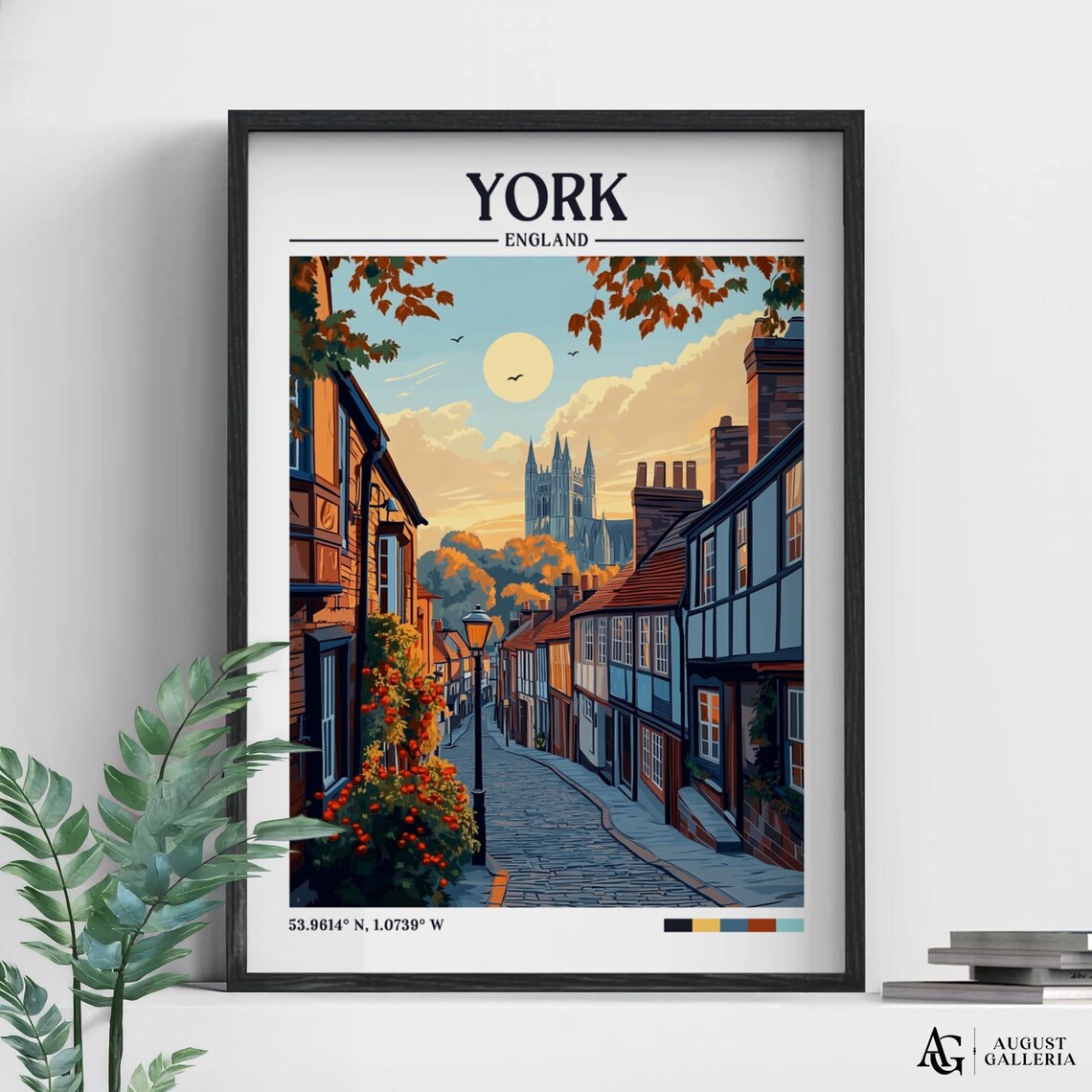 York England Cobblestone Street Historic Minster Travel Poster