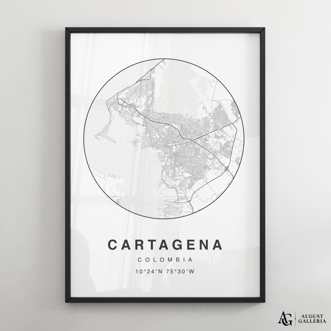 Cartagena Colombia Black White Circular City Street Map Poster