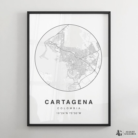 Cartagena Colombia Black White Circular City Street Map Poster