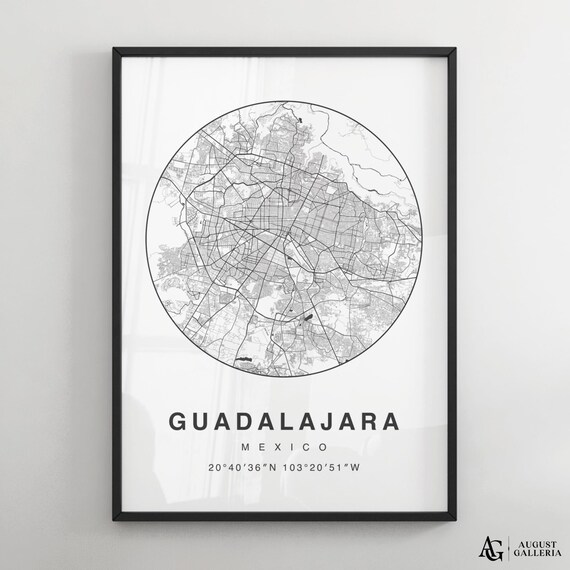 Guadalajara Mexico Minimalist Circular City Map Poster with Coordinates