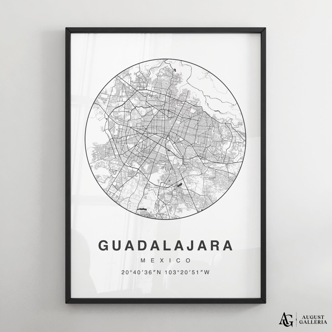 Guadalajara Mexico Minimalist Circular City Map Poster with Coordinates