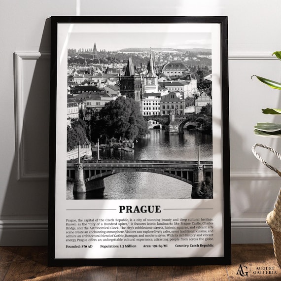 Prague Charles Bridge Black and White Old Town Landmark Poster