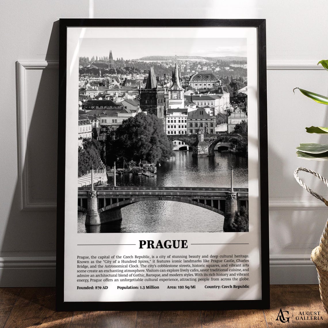 Prague Charles Bridge Black and White Old Town Landmark Poster