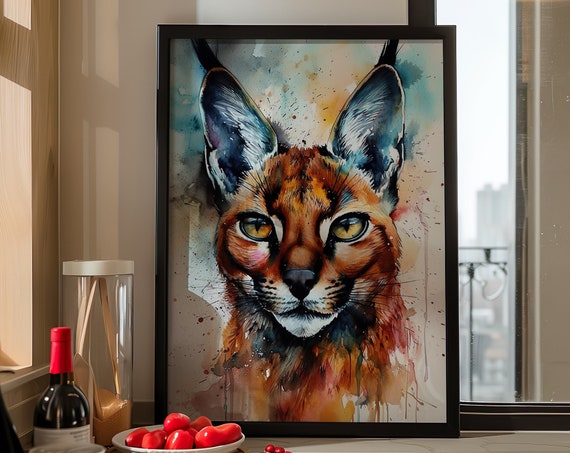 Caracal Painting Wall Art Poster Gift Watercolor Colorful Animal Painting Illustration Nature Wall Art Home Decor Print