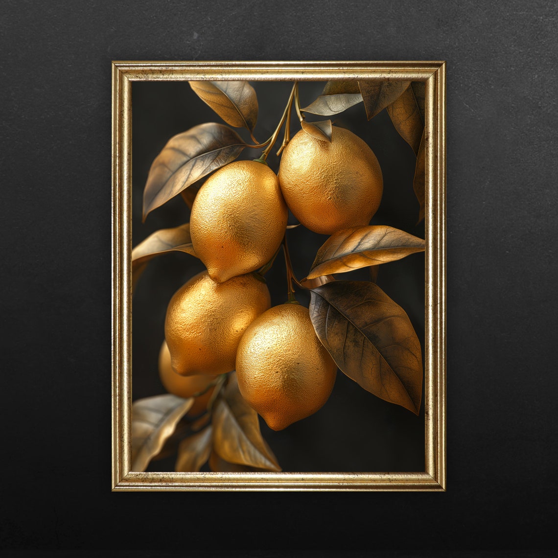 Gilded Golden Lemons On Branch Black And Gold Kitchen Wall Art - Image 2