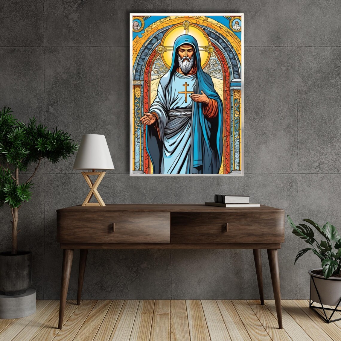 Stained Glass Style Jesus Christ In Blue Robe Religious Poster - Image 4
