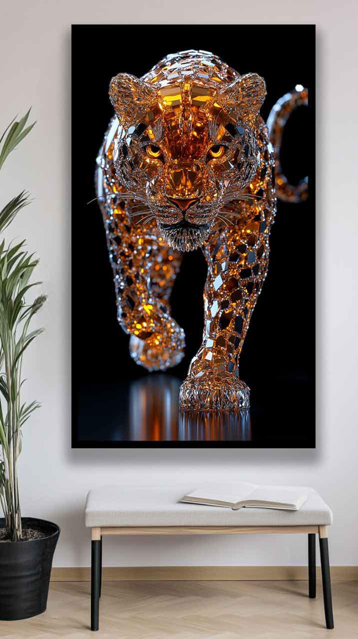 Crystal Diamond Big Cat Portrait Amber Faceted Wildlife Art Poster - Image 4