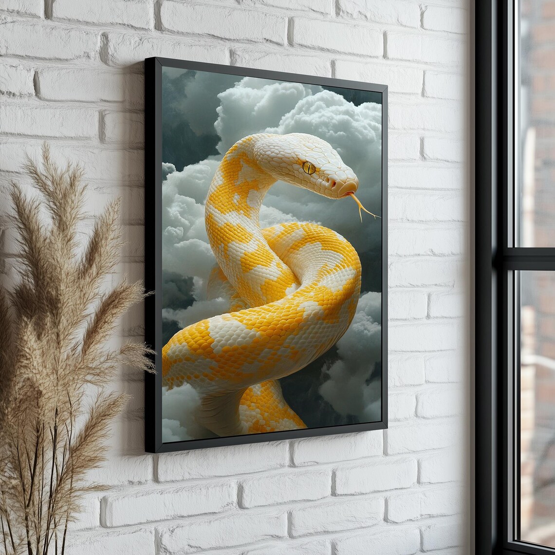 Albino Yellow and White Snake Coiled Gracefully in the Clouds Poster
