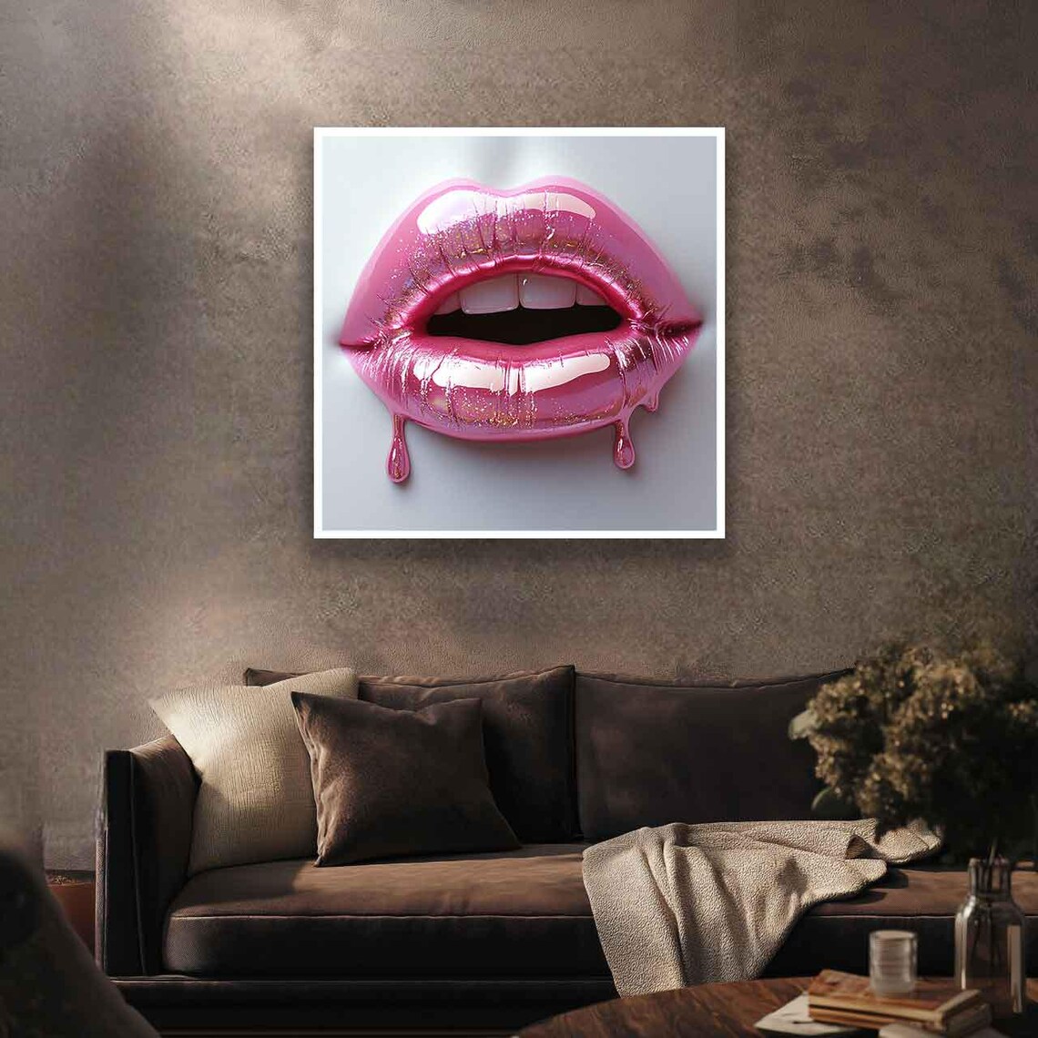 Pink Lipstick Woman Portrait, Modern Art Print - Image 3
