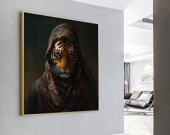 Mysterious Hooded Tiger Portrait in Dark Moody Oil Painting Poster
