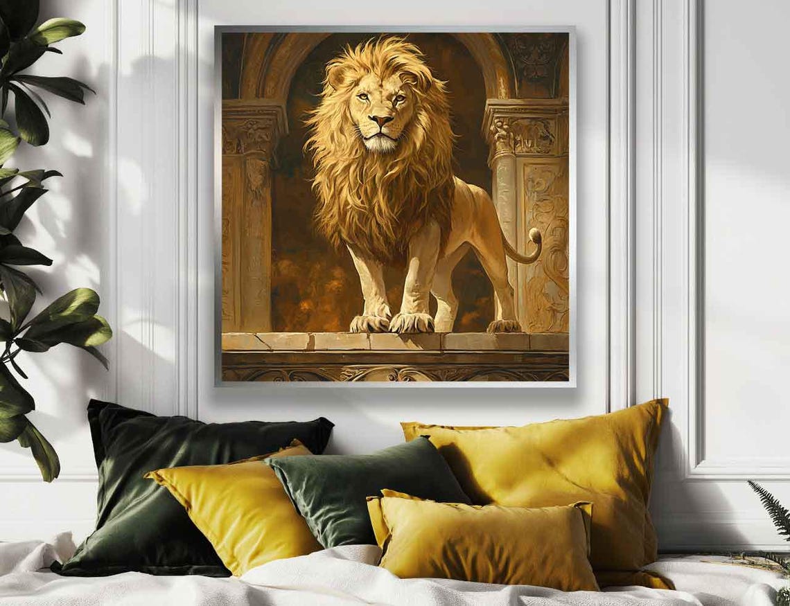 Lion Painting Gold Lion Portrait Modern Lion Painting Wildlife Art King Lion Print Minimalist Safari Art Lion Poster - Image 3