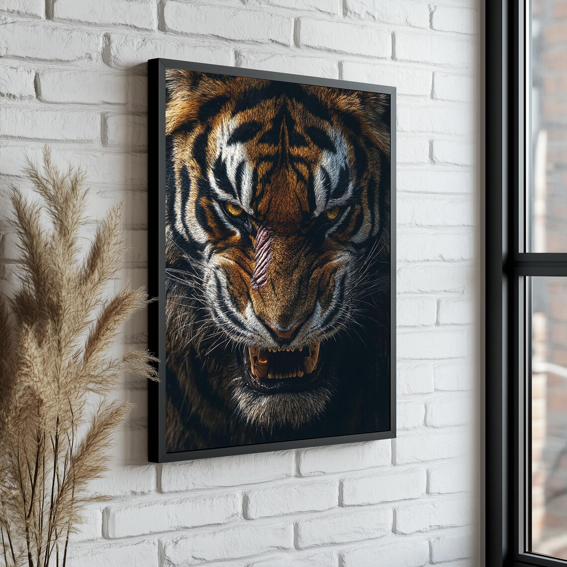 Scarred Fierce Tiger Face Close-Up Dramatic Wildlife Portrait Poster