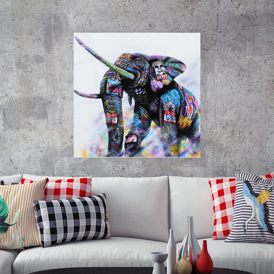 Graffiti Elephant Colorful Street Art Urban Wild Animal Print