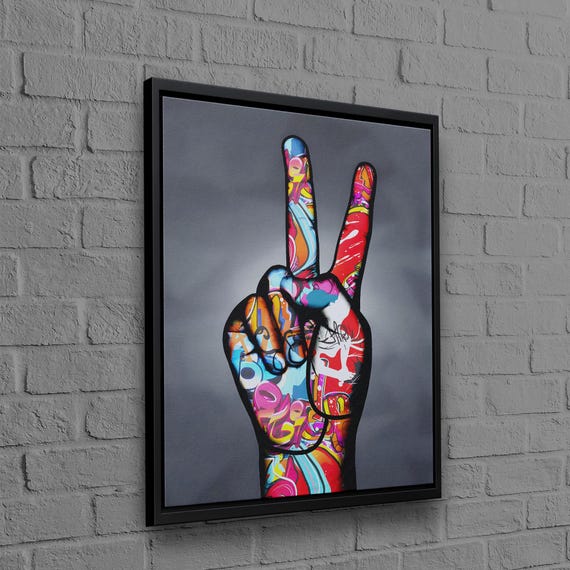 Hand Graffiti 3d Canvas Two Fingers Printed Baby Gift Personalized Peace Art