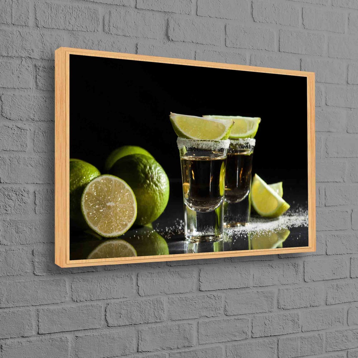 Tequila Shots With Salt And Lime On Black Bar Party Drink Poster
