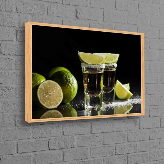 Tequila Shots With Salt And Lime On Black Bar Party Drink Poster