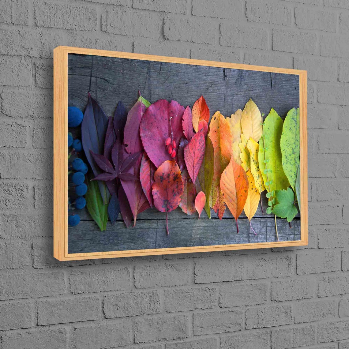 Colorful Autumn Leaves Arrangement On Dark Wood Fall Art Poster