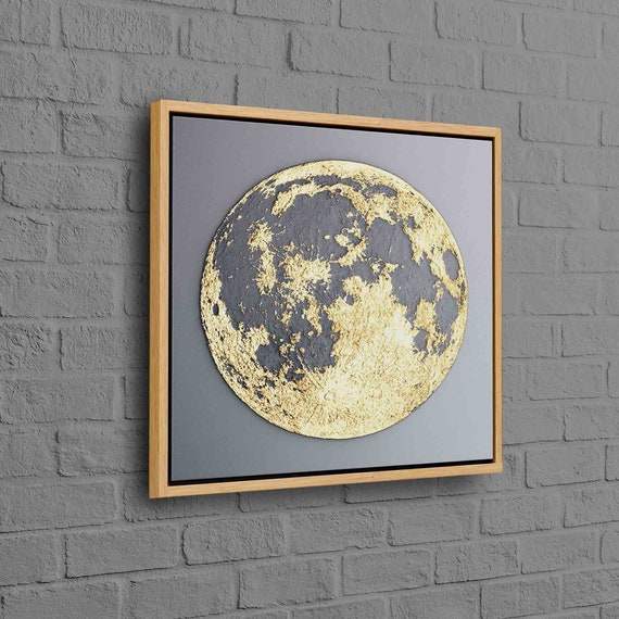 Gold Moon Canvas Print Abstract Printed Surface Luxury Modern Lunar Decor Golden Astronomy Wall Decoration