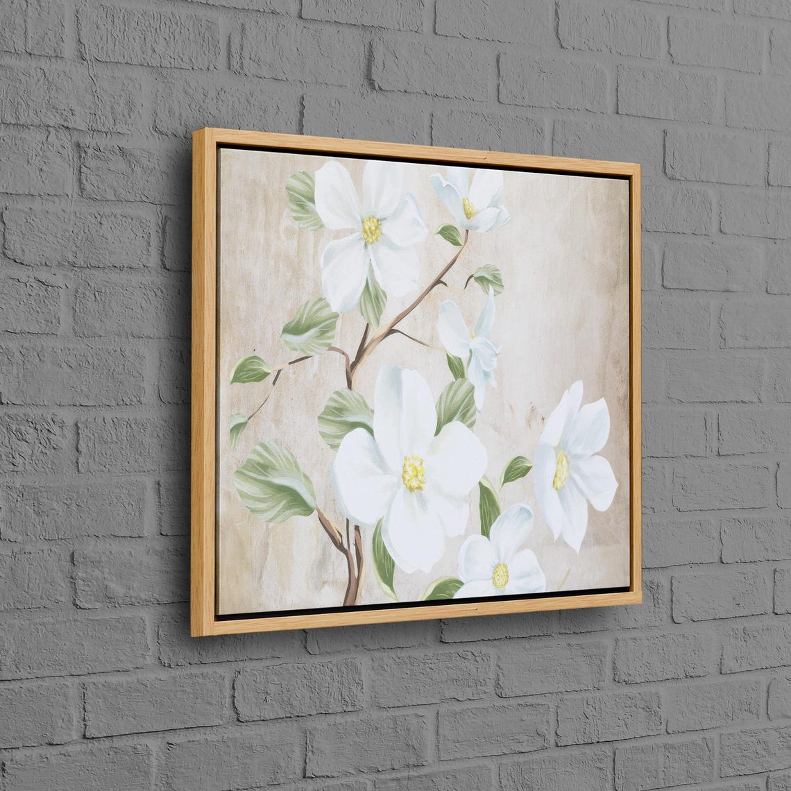 White Dogwood Blossoms Soft Neutral Floral Painting Art Print