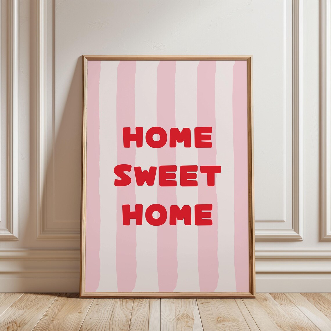 Physical Poster Home Sweet Wall Art Funny Positive Affirmation Typography Pink Red Stripe Line Pattern For Girly Bedroom