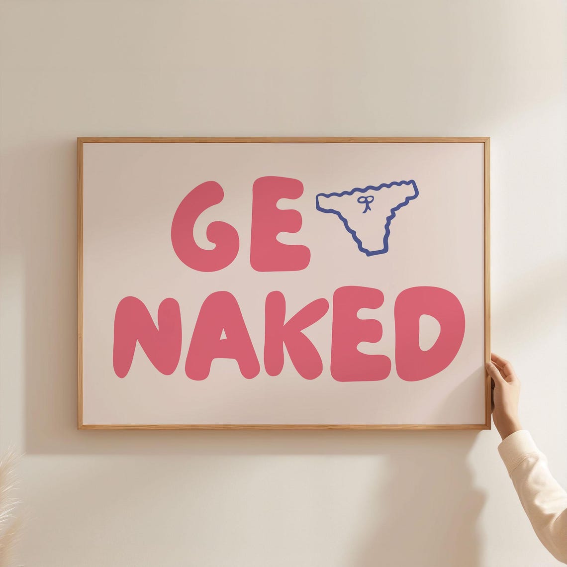 Get Naked Funny Bathroom Pink Typography Sassy Cheeky Wall Art