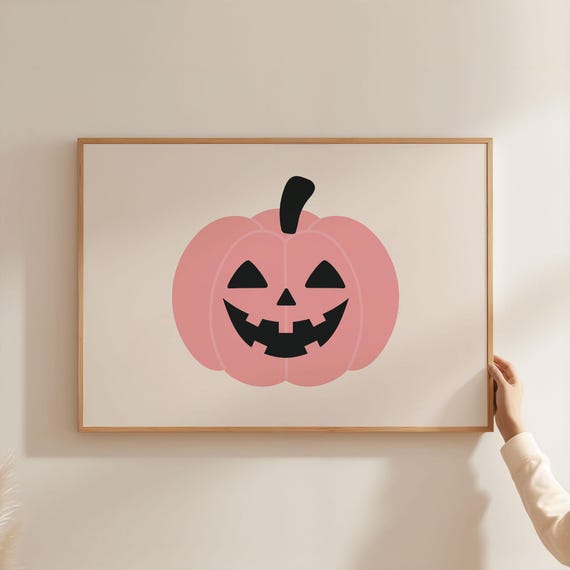 Cute Retro Pumpkin Poster Girly Halloween Wall Art For Cozy Apartment Nursery Kids Room Pastel Pink Trendy Spooky Print