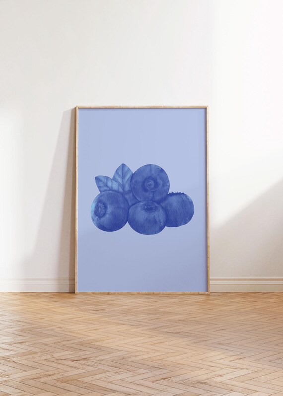 Physical Poster Blueberry Kitchen Nursery Kids Pastel Blue Purple Vibrant Colourful Abstract Retro Wall Decor Trendy Fruit Art Print