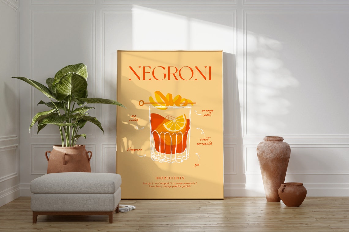 Negroni Cocktail Ingredients Chart Elegant Orange Bar Wall Art Poster - Image 3