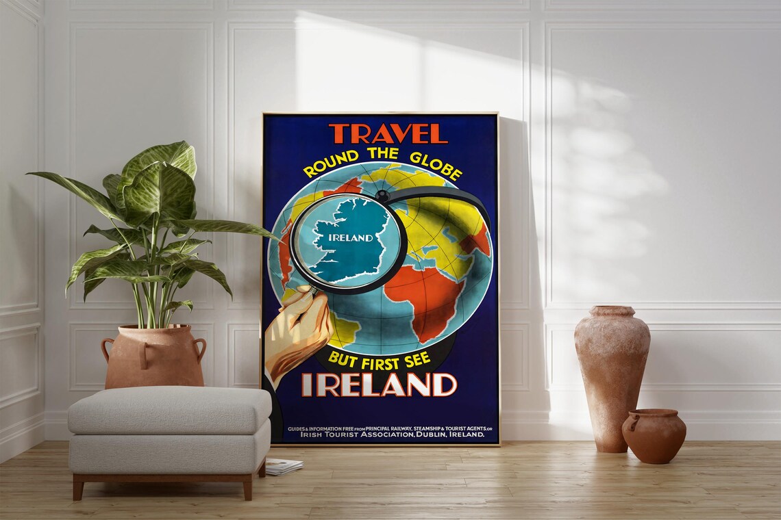 Ireland Vintage Travel Poster Round The Globe Magnifying Map Print - Image 2