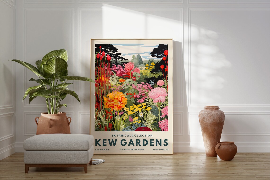 Kew Gardens Flower Garden Red Pink Blooms Botanical Art Poster - Image 3