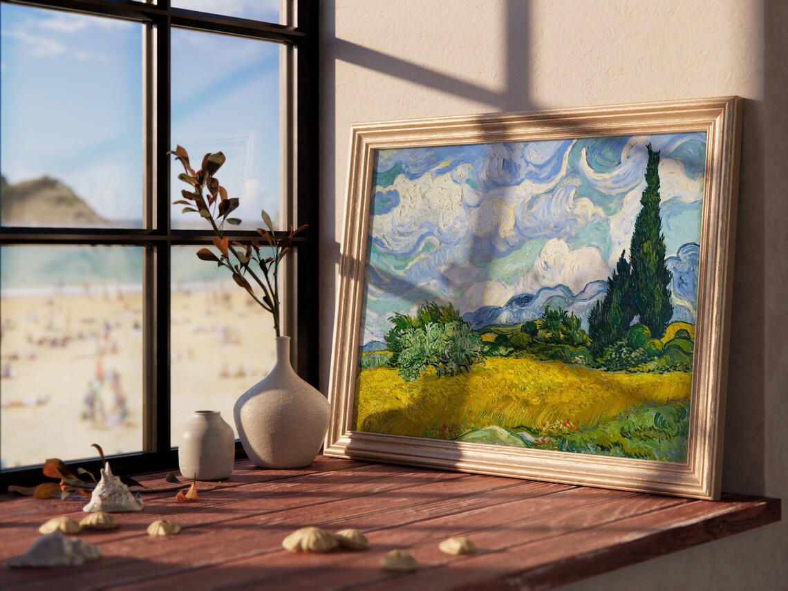 Van Gogh Wheatfield with Cypresses Yellow Field Blue Sky Print - Image 2