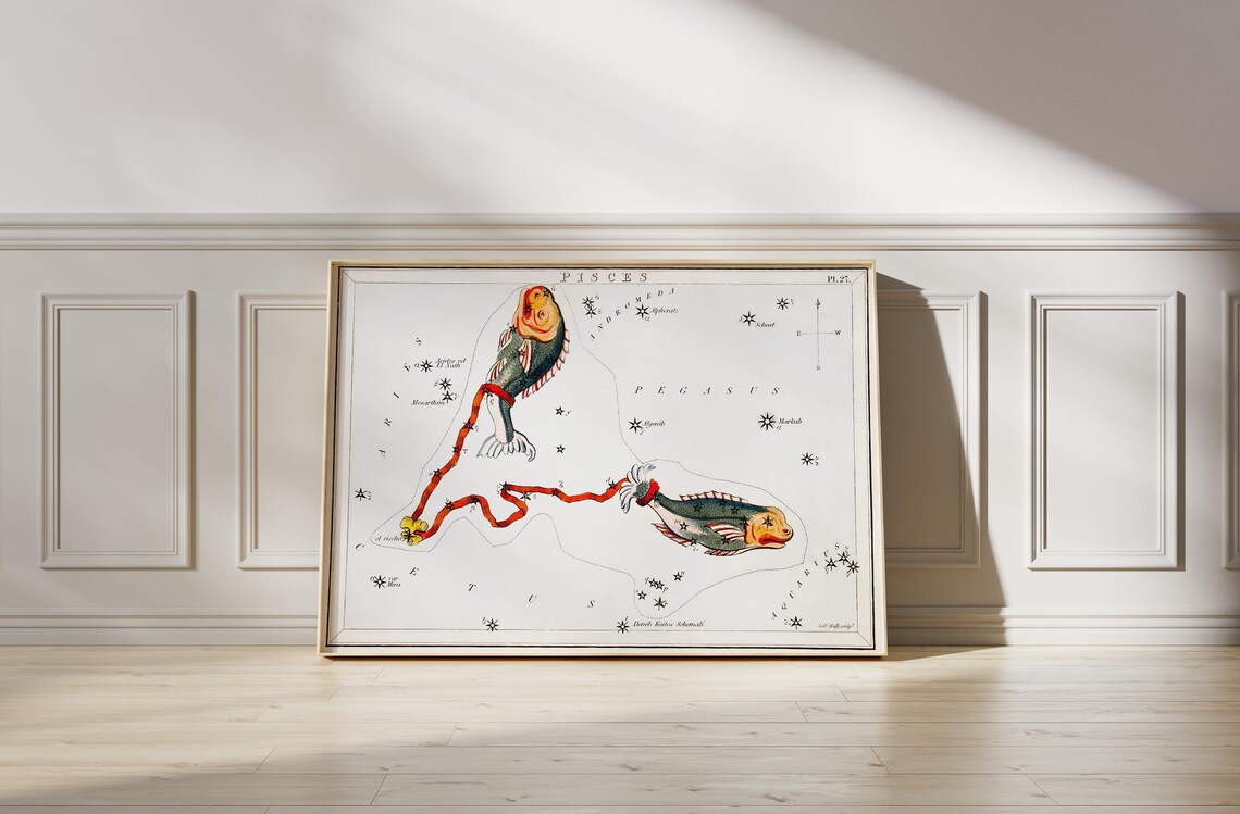 Pisces Zodiac Constellation Star Map Vintage Celestial Twin Fish Art Print - Image 4