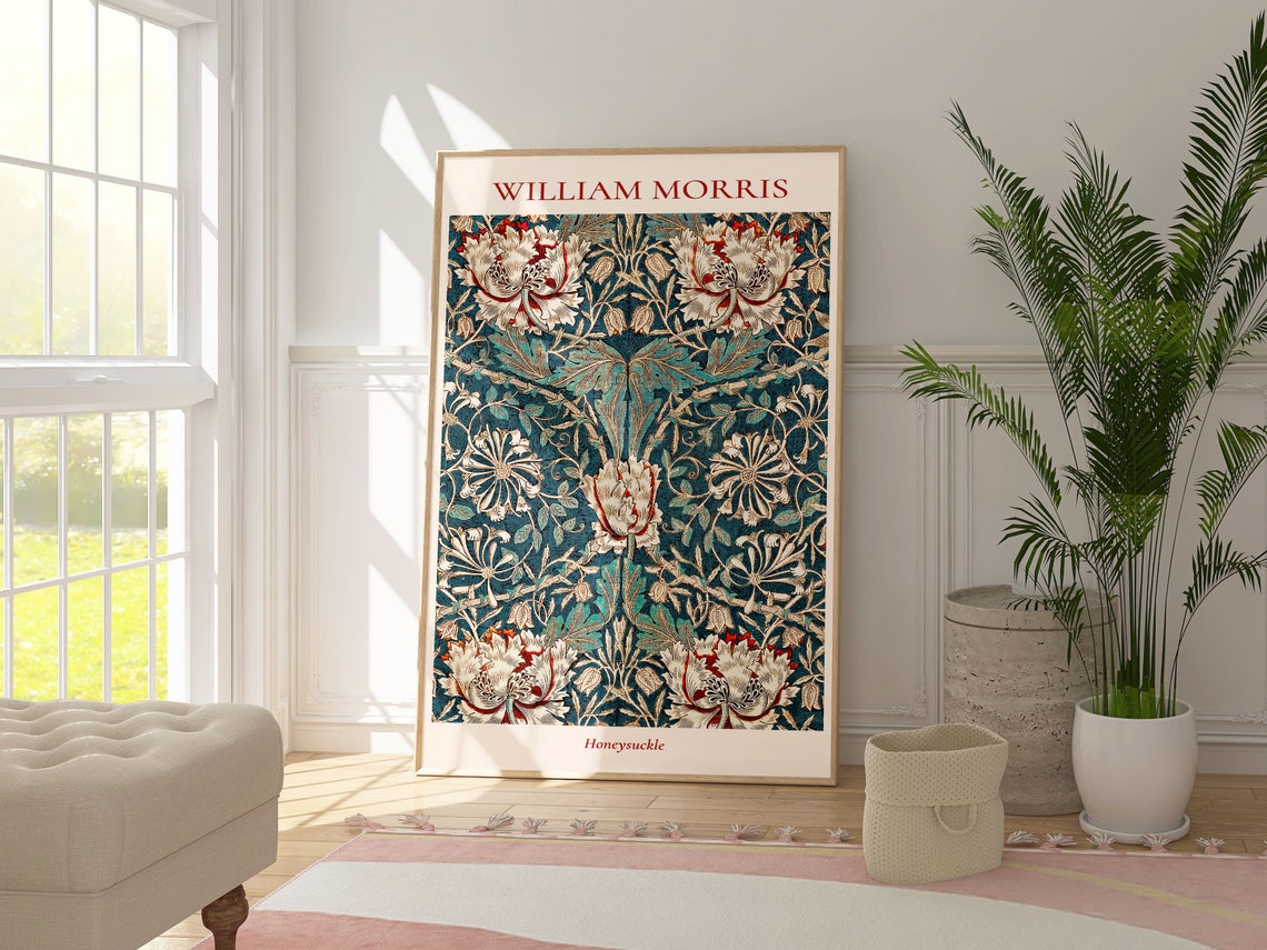 William Morris Honeysuckle Teal Floral Art Nouveau Pattern Poster - Image 4
