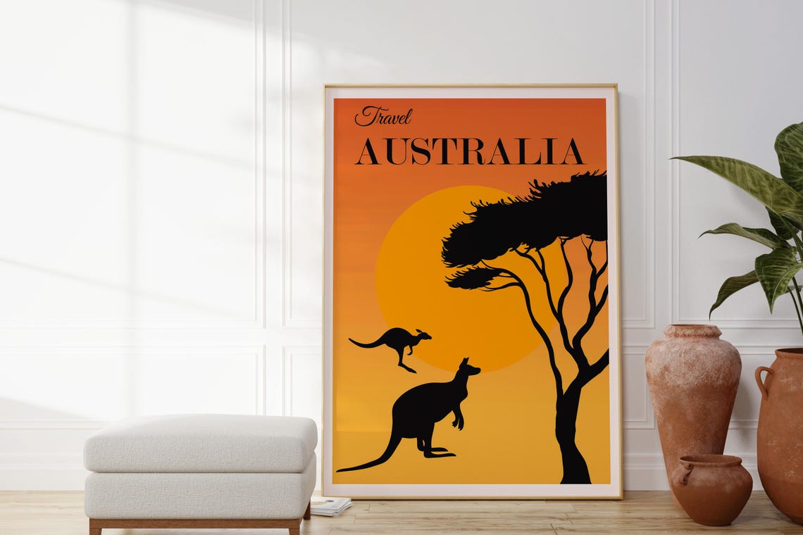 Australia Minimalist Travel Poster Kangaroo Silhouette Sunset Outback - Image 3