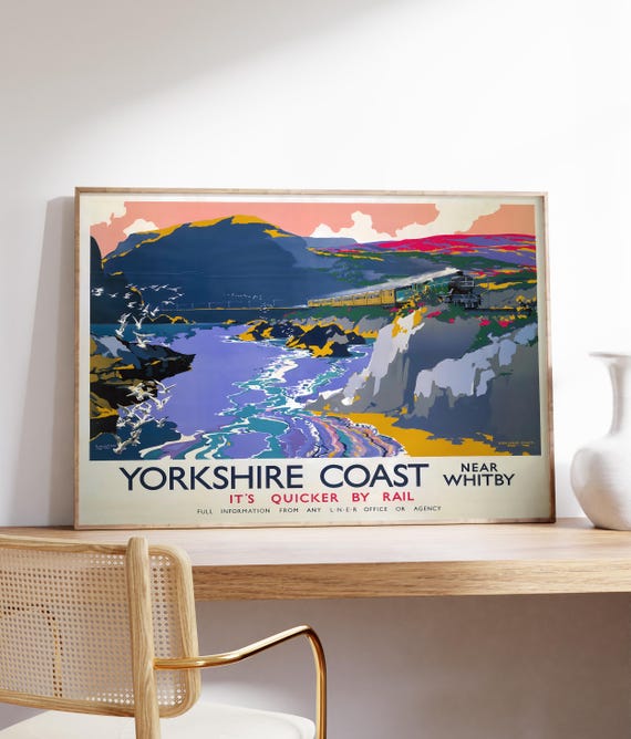 Yorkshire Coast Vintage Travel Poster, Retro Landscape
