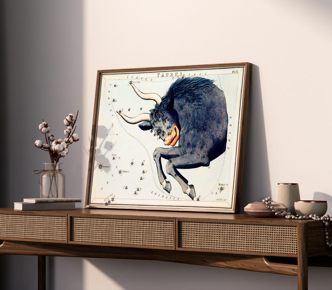 Taurus Star Sign Zodiac Constellation Poster Celestial Artwork Star Map Print Astrology Wall Art Decor Original Wall Art Unique Gift - Image 2