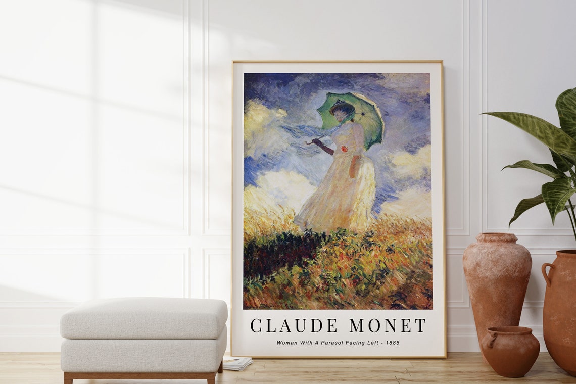 Claude Monet Woman With Parasol 1886 Facing Left Golden Meadow Poster - Image 4