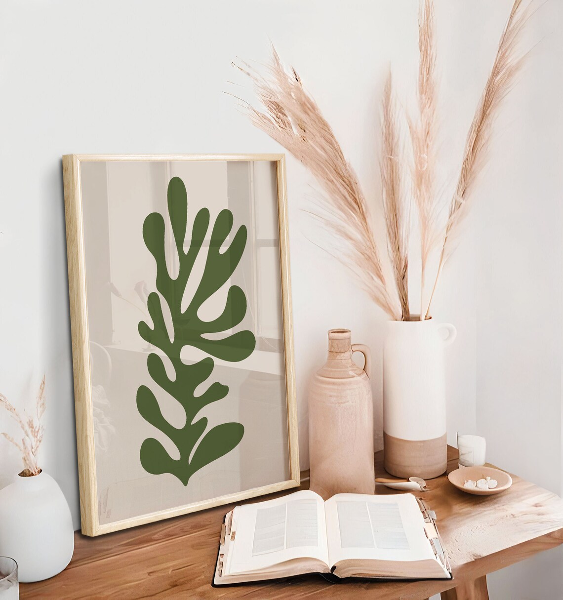 Matisse Sage Green Abstract Floral Wall Art Print, Minimalist - Image 3
