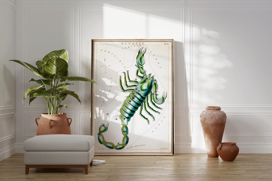 Scorpio Constellation Vintage Celestial Star Chart Green Scorpion Zodiac Poster - Image 3