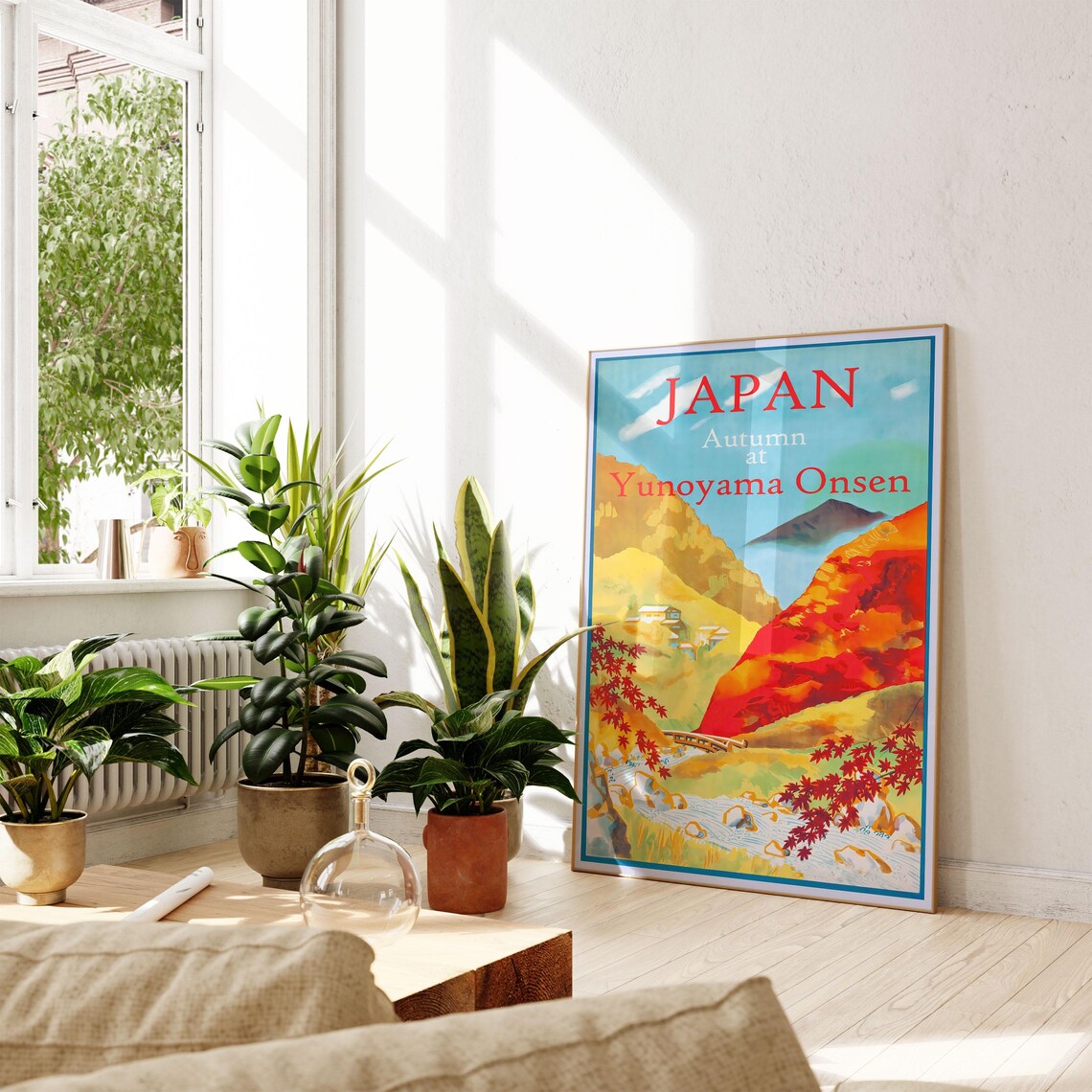 Japan Autumn At Yunoyama Onsen Red Maple Valley Vintage Travel Poster - Image 2