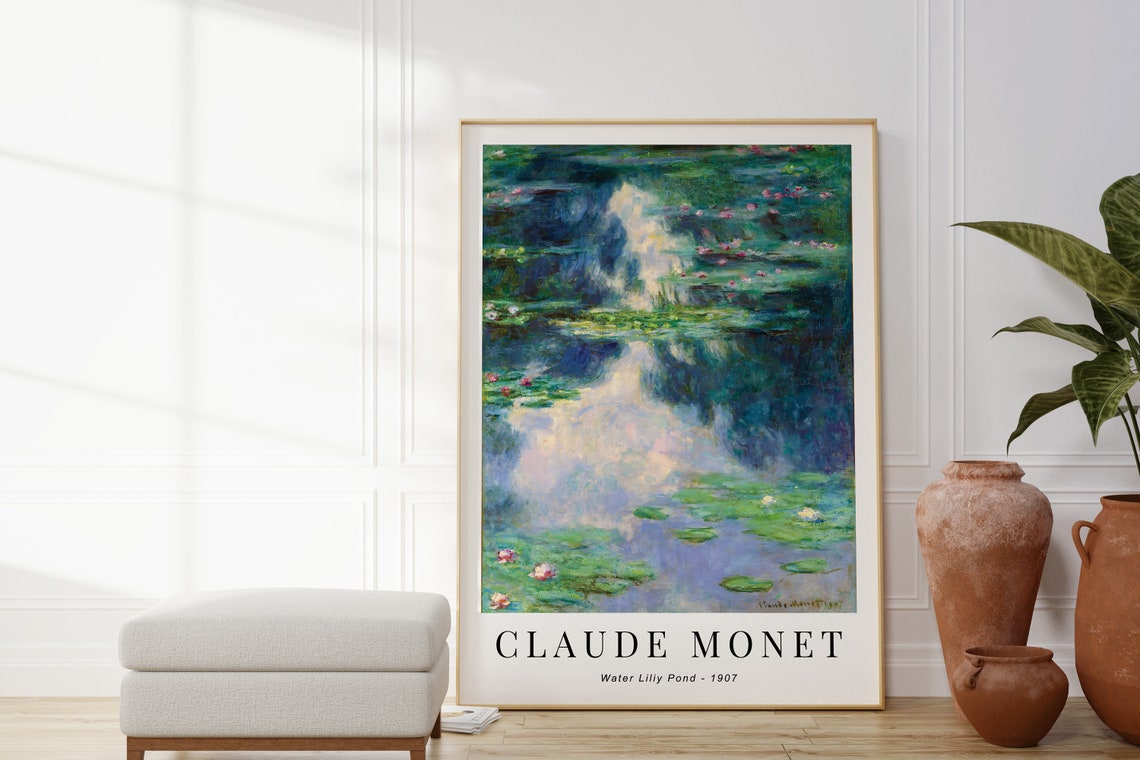 Claude Monet Water Lily Pond 1907 Cloud Reflection Pink Lilies Poster - Image 4