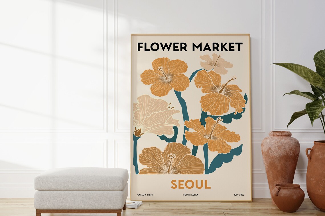 Flower Market Seoul Hibiscus Botanical South Korea Retro Travel Poster - Image 3