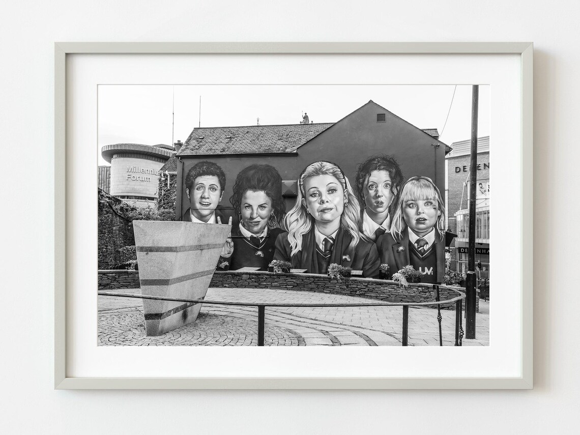 Derry Girls Mural Derry Northern Ireland Black White Photo Poster
