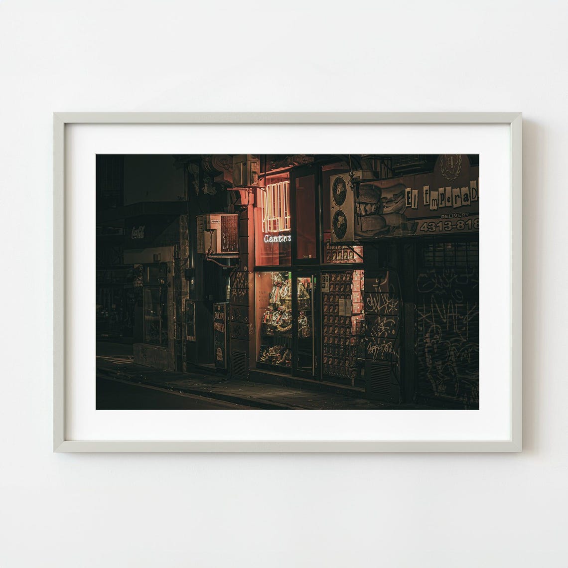 Buenos Aires Night Storefront Neon Glow Urban Photography Poster