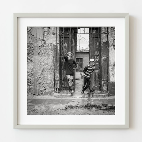 Two Men at Old Iron Gate Colonial Street Black White Photo Print